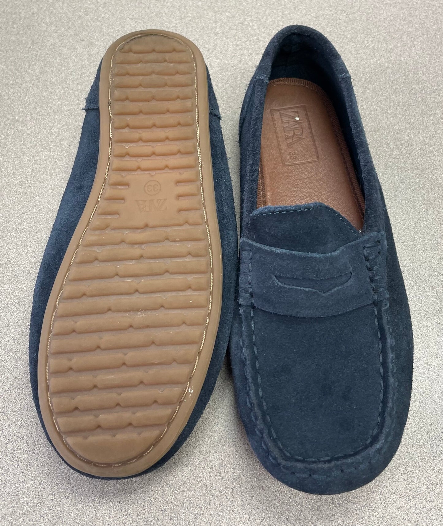Navy  Zara Suede Loafers, 1Y