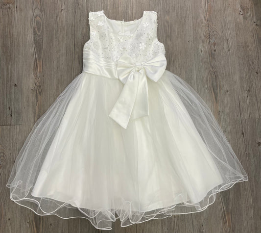 White  Floral Lined Dress, 6-7Y