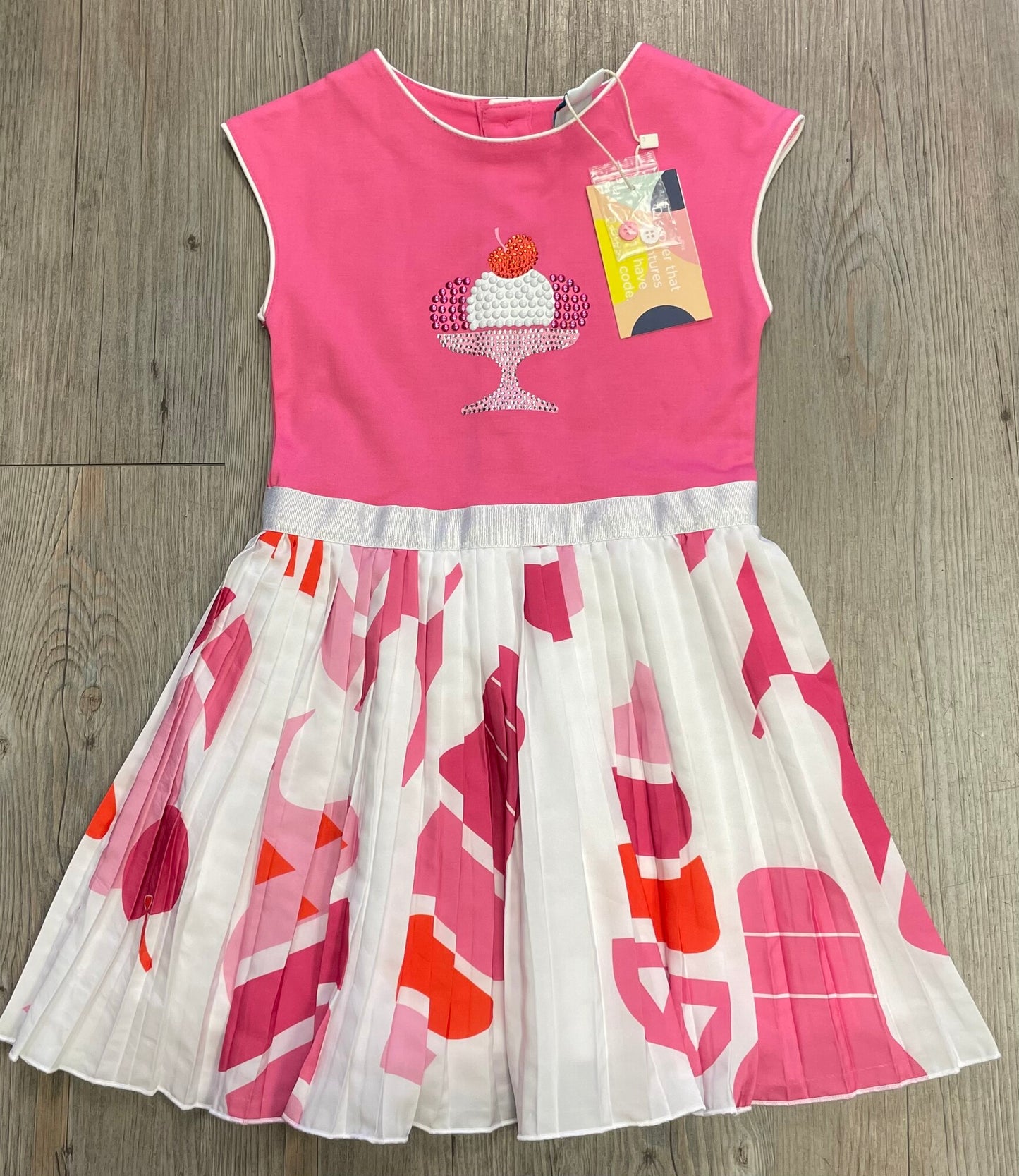 Pink  Boboli Pleated Dress, 4Y