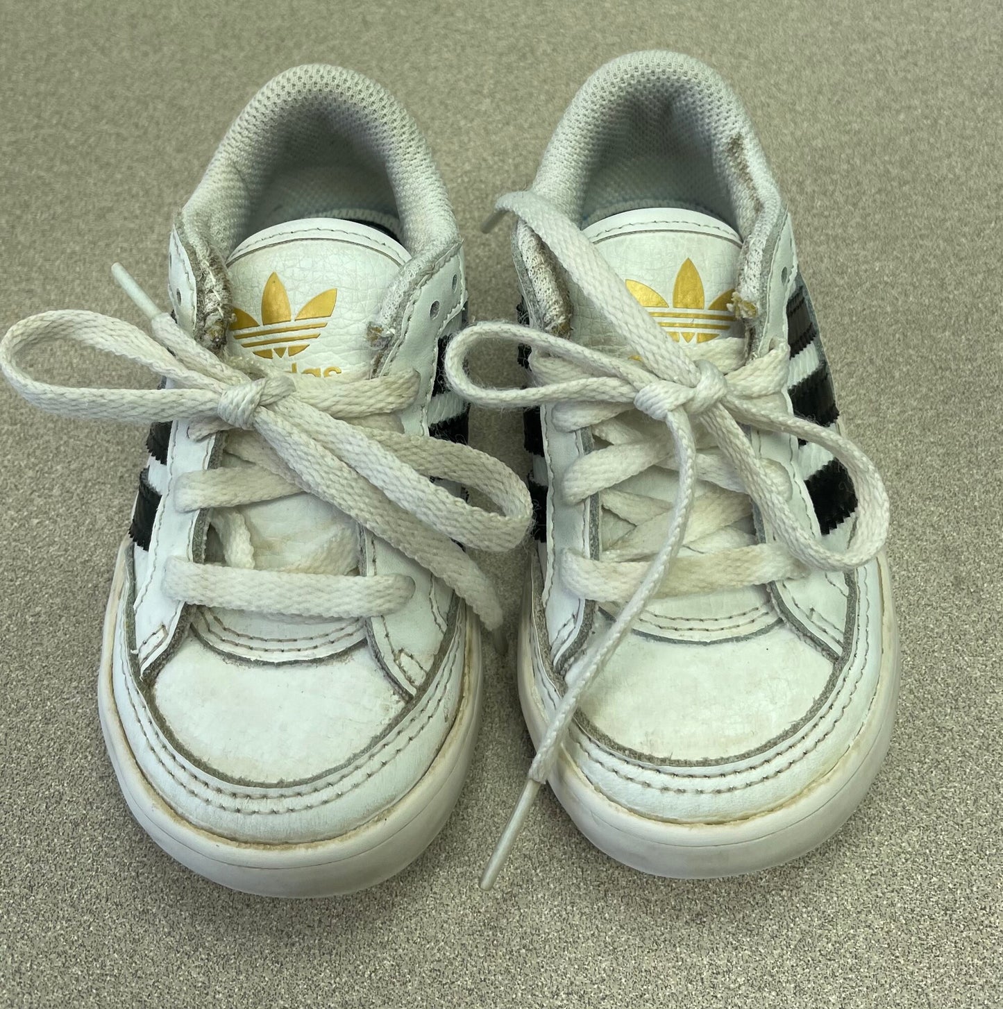 White  Adidas Lace Up Shoes, 5T