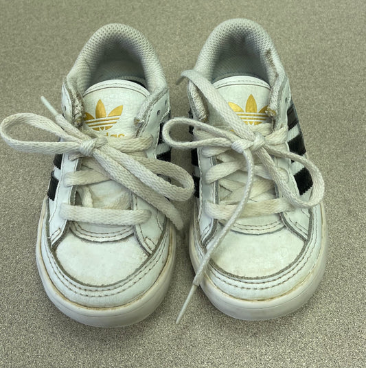 White  Adidas Lace Up Shoes, 5T