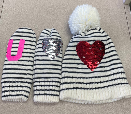 White  Gap Knit Hat And Mitts, 12Y+
