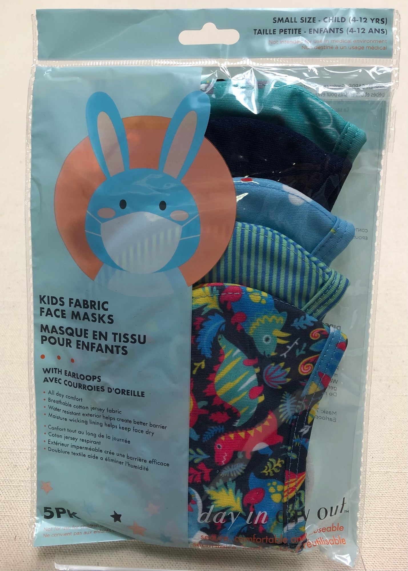 Multi  5Pack Fabric FaceMasks, 4-12Years