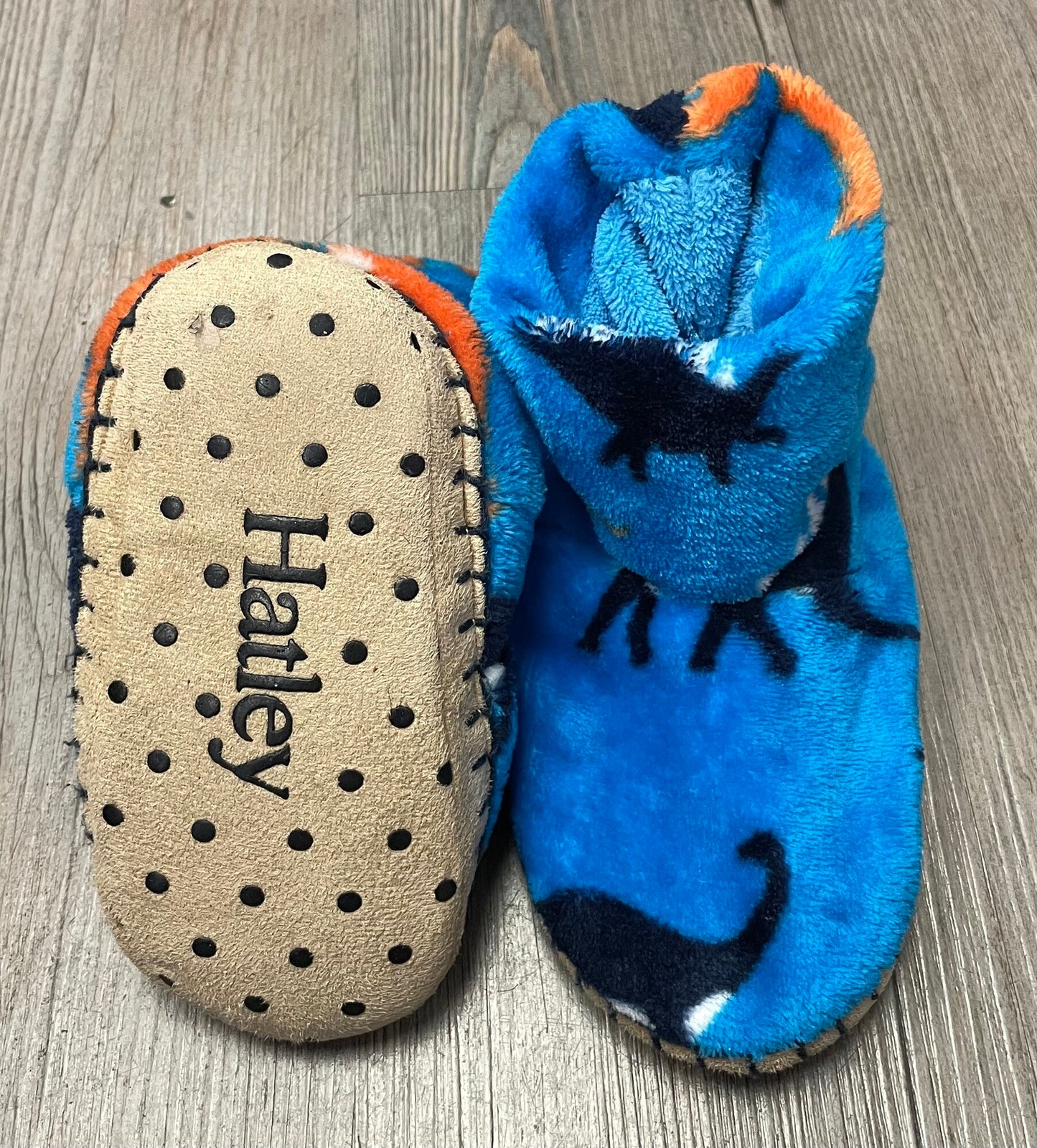 Blue  Hatley Fleece Slippers, 8-10T