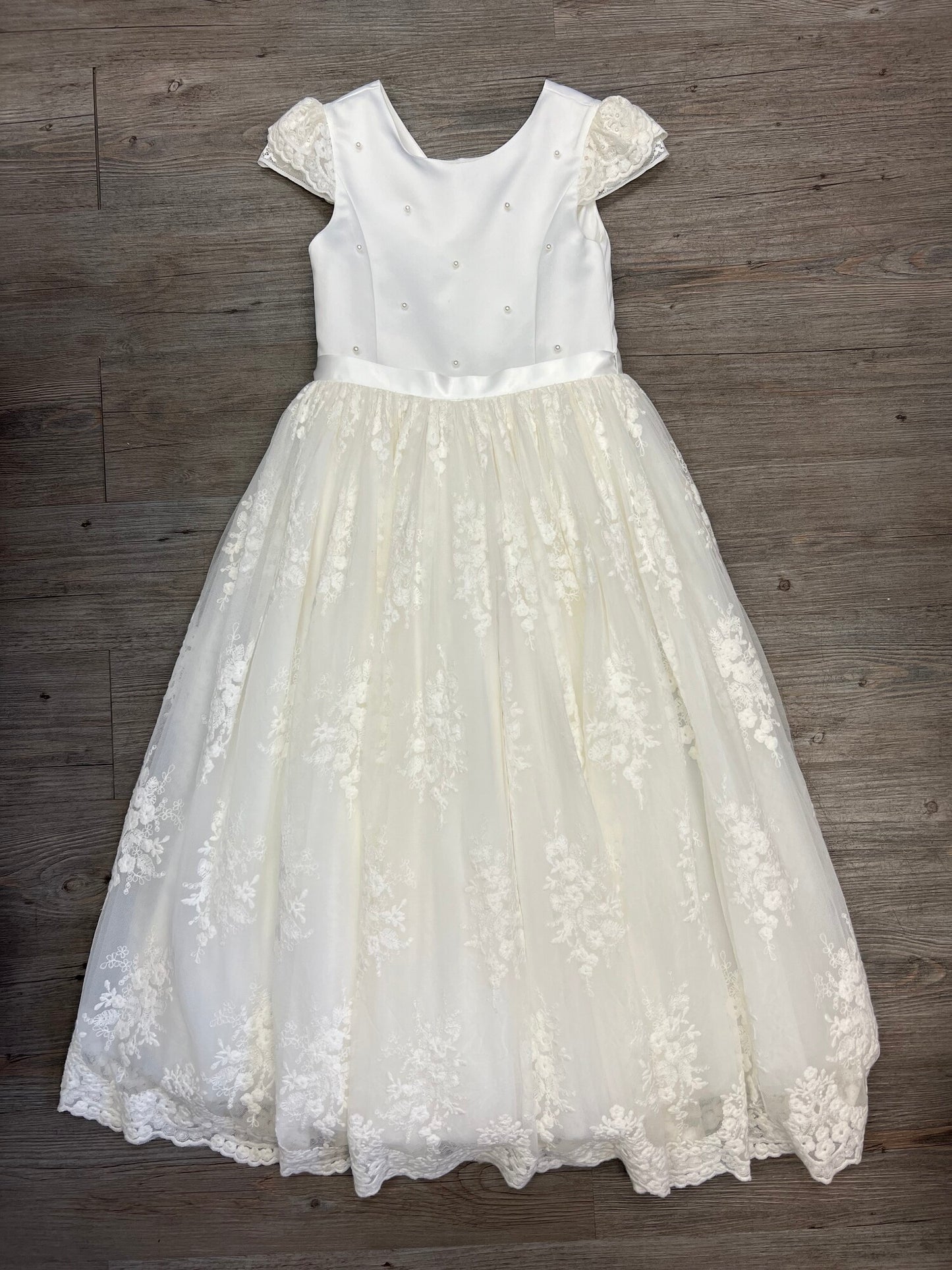 White  Lace And Satin Dress, 8-10Y