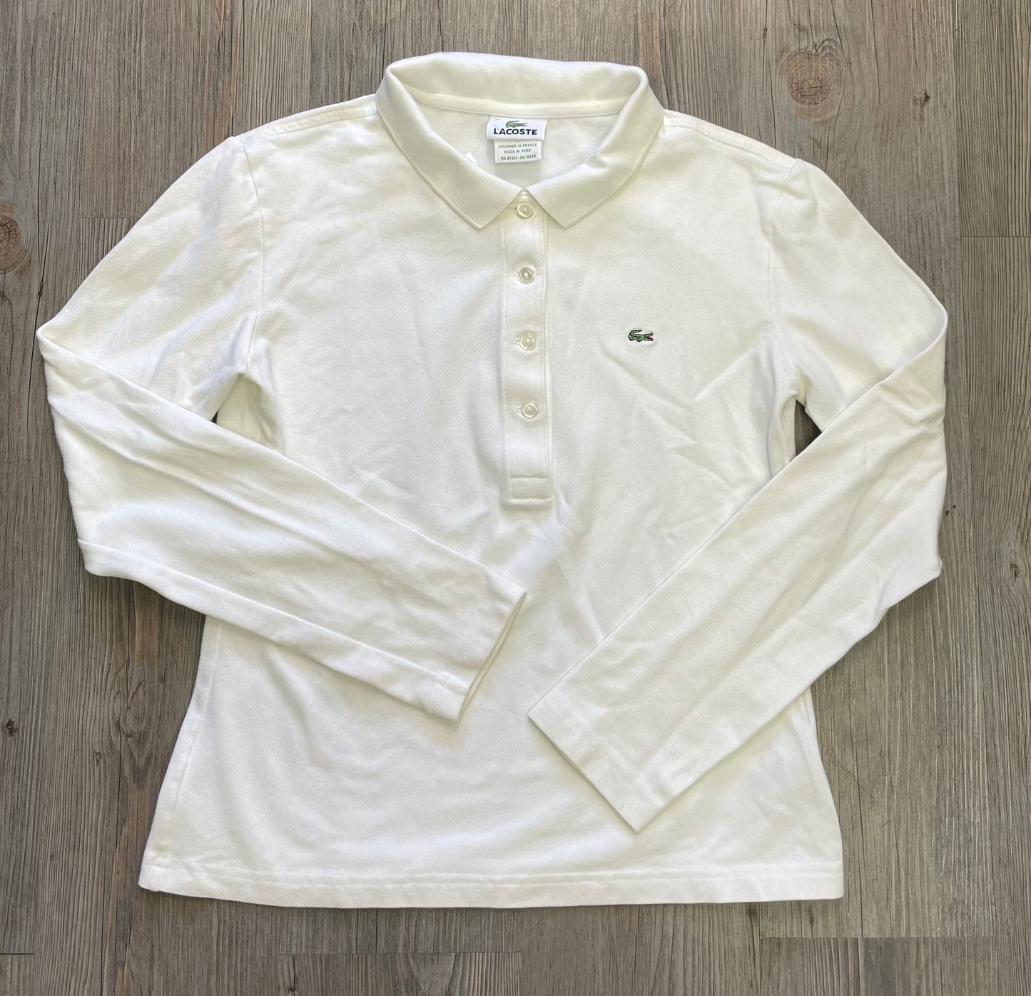 White  Lacoste Polo LS, 42