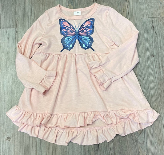 Pink  Butterfly LS Dress, 4-5Y