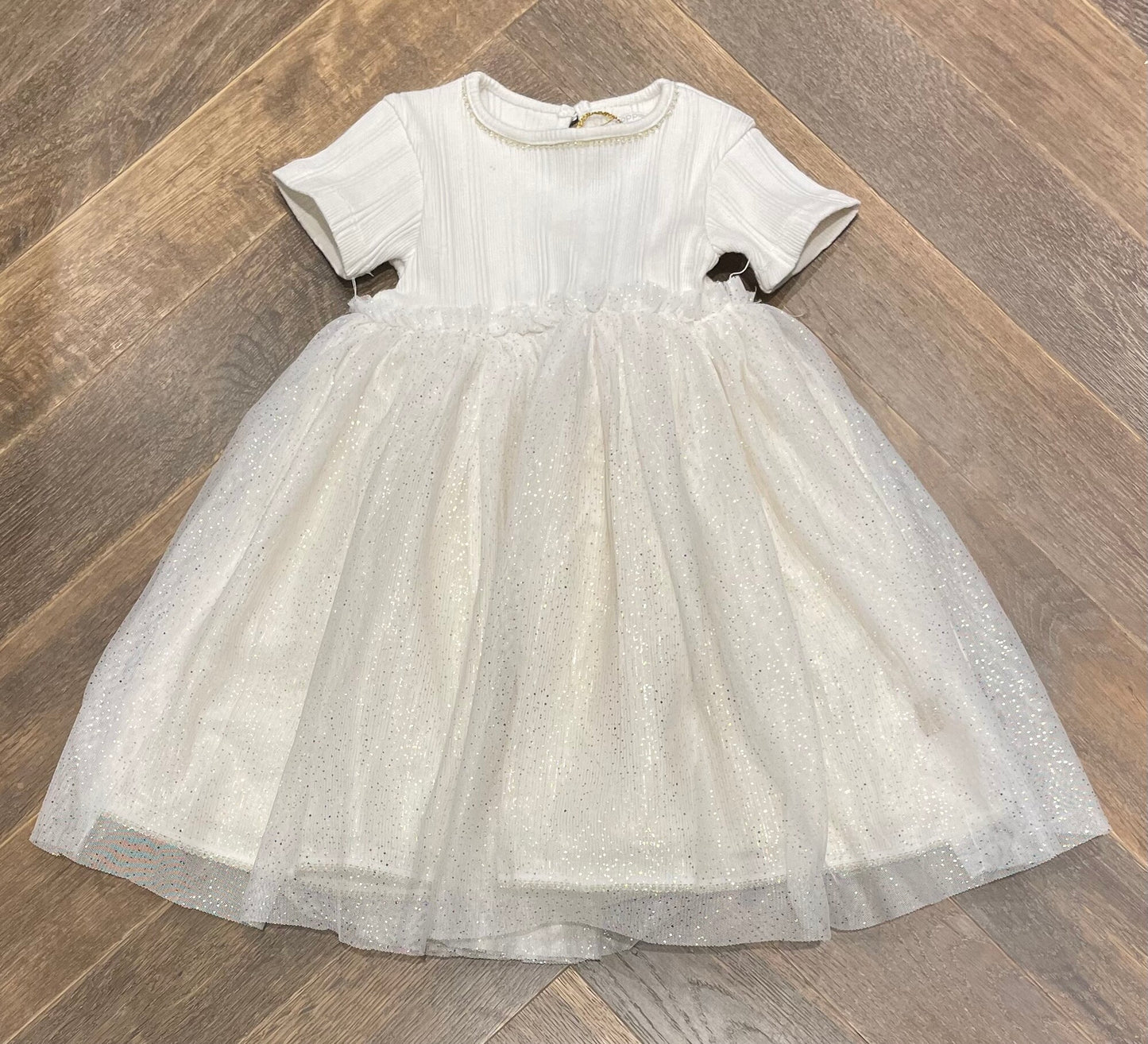Ivory  Noppies Gold Glitter Dres, 12M