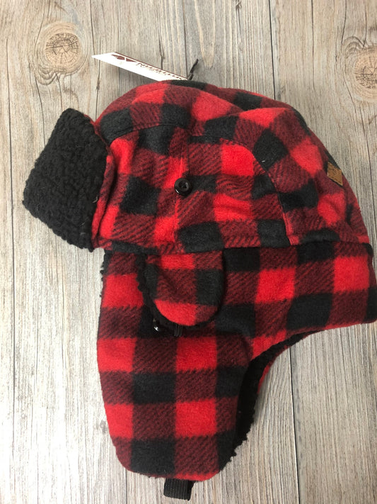 Red/Blk  Buffalo Plaid Winter Hat, 4-8Y