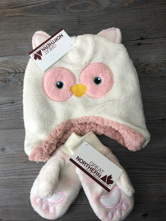 Cream/Pi  Great Northern Hat & Mitt, 2-3Y