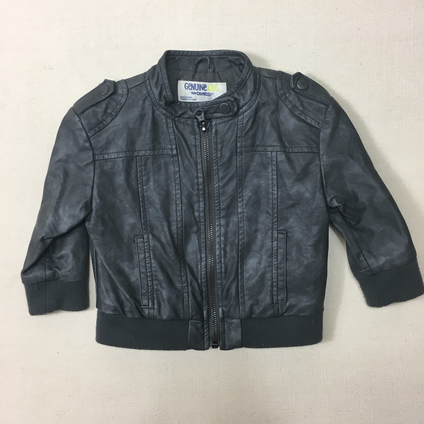 Grey  Oshkosh  Leather Jacket, 12M