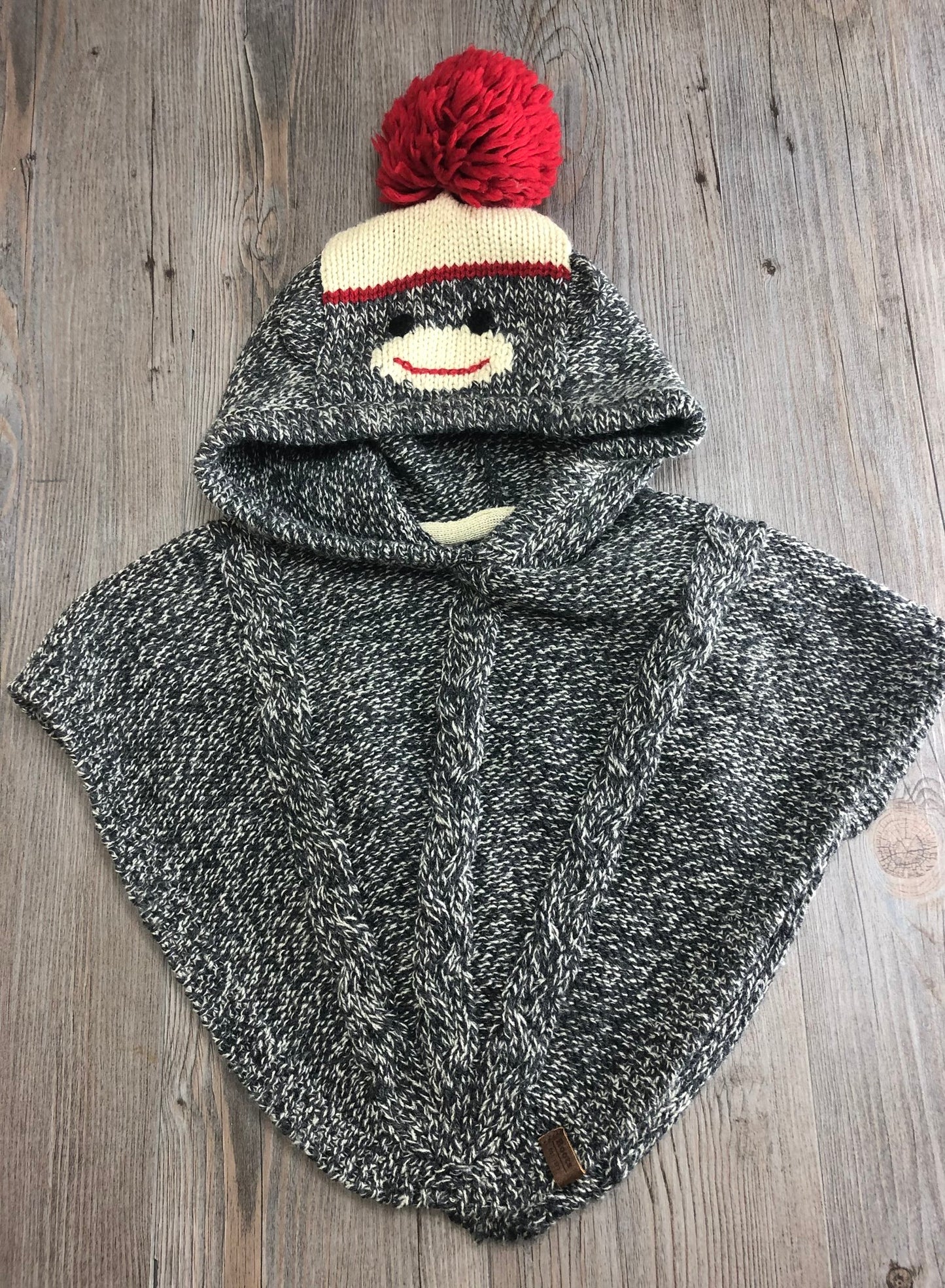 Grey  Roots Knit Poncho, 12-24M