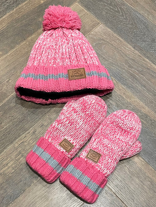 Pink  Kombi Knit Hat & Mitts Se, 2-3Y