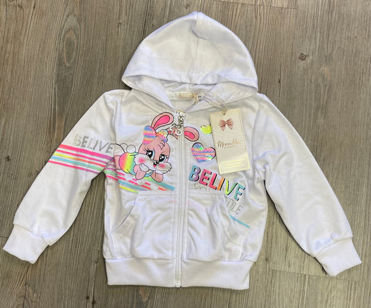 White  Mono Star Zip Hoodie, 2Y