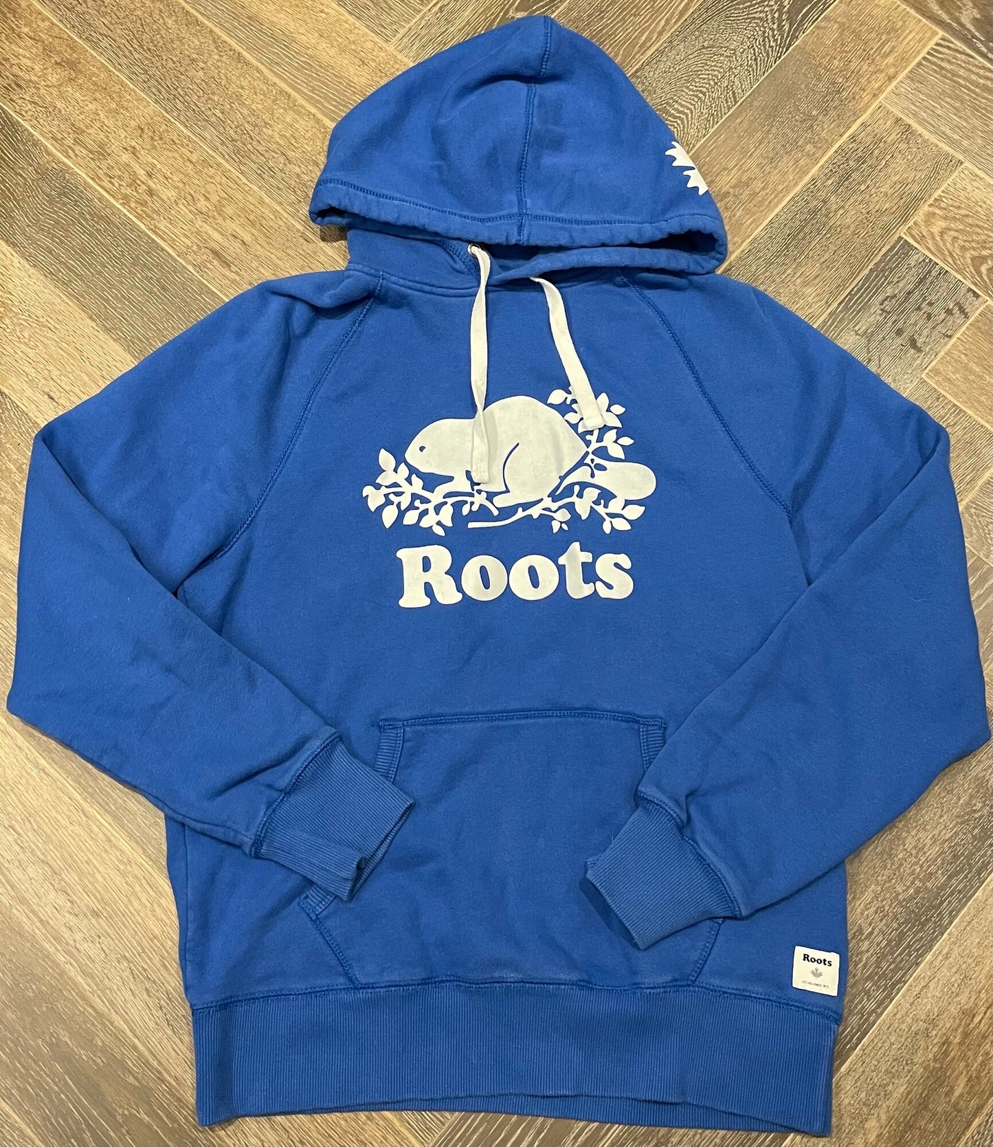 Blue  Roots Pullover Hoodie, Small