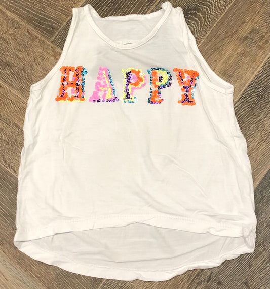 White  Happy Sequin  Tank Top, 4Y