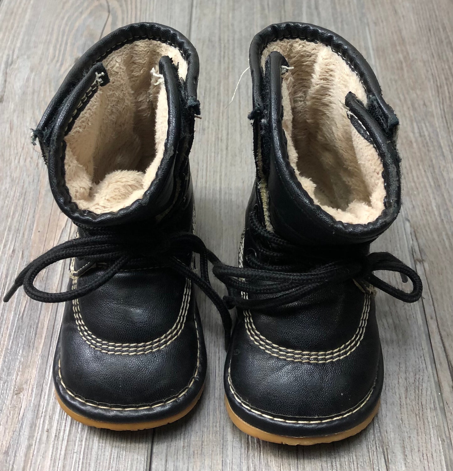 Black  Squeaker Leather Boots, 5T