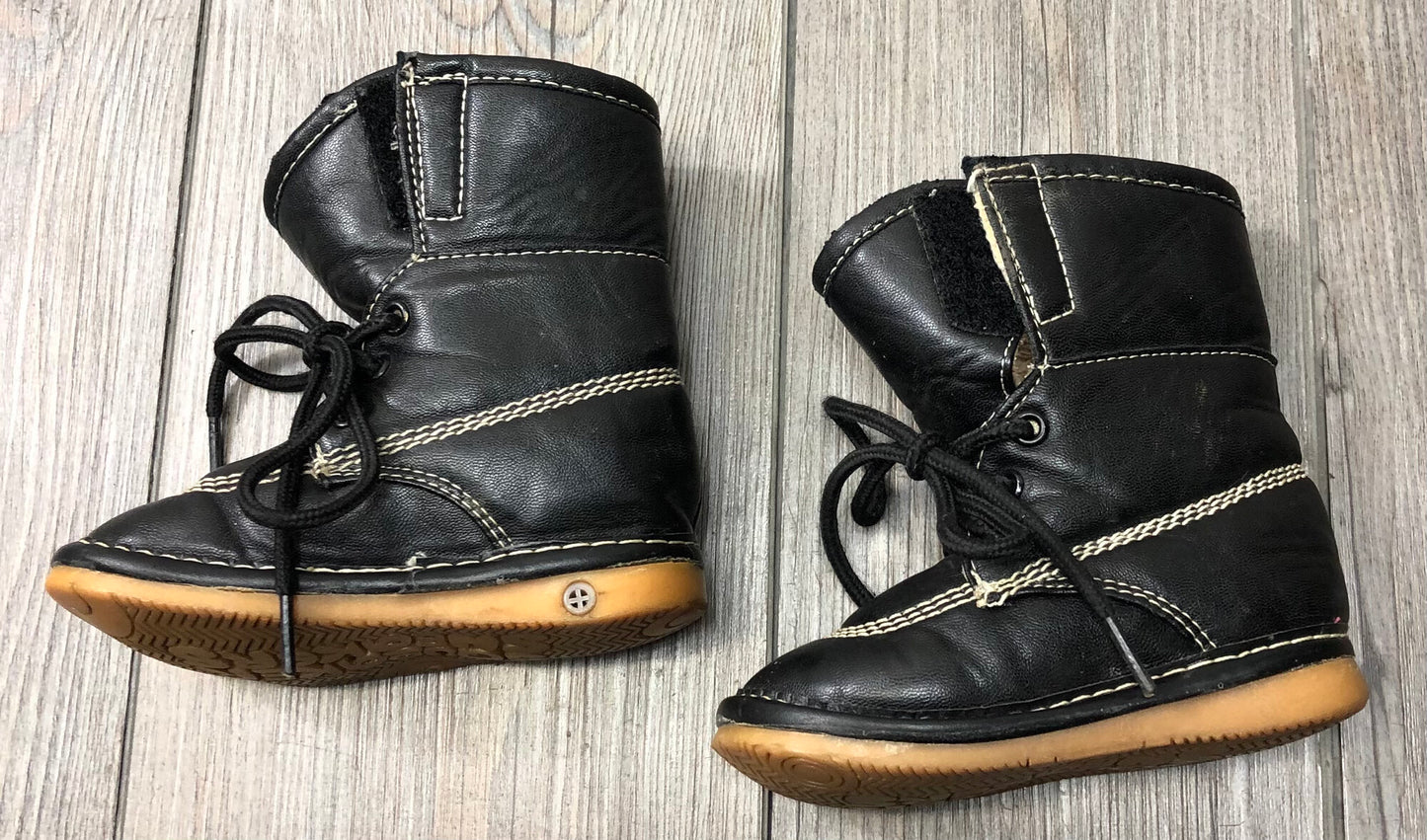 Black  Squeaker Leather Boots, 5T