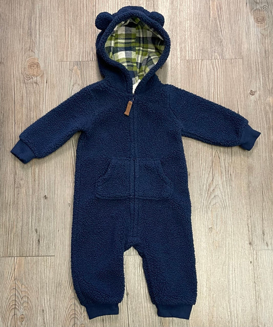 Navy  Carters Fleece Onesie, 6M