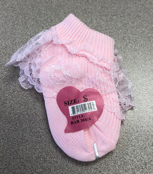 Pink  Ruffled Socks, 0-12M