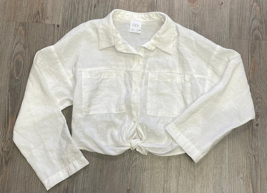 White  Zara Tie Waist Shirt, 8Y