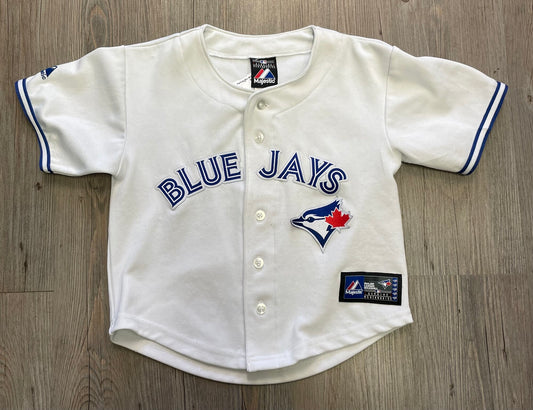 White  Majestic Blue Jays Jersey, 5-6Y