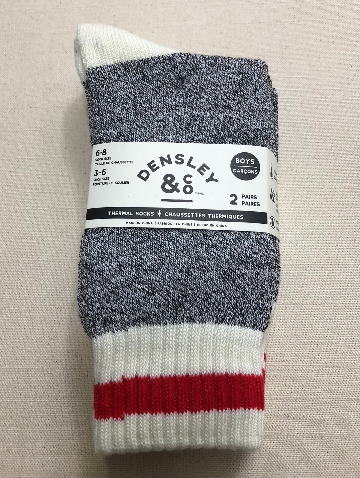 Grey  2Pack Thermal Boot Socks, 3-6Shoe