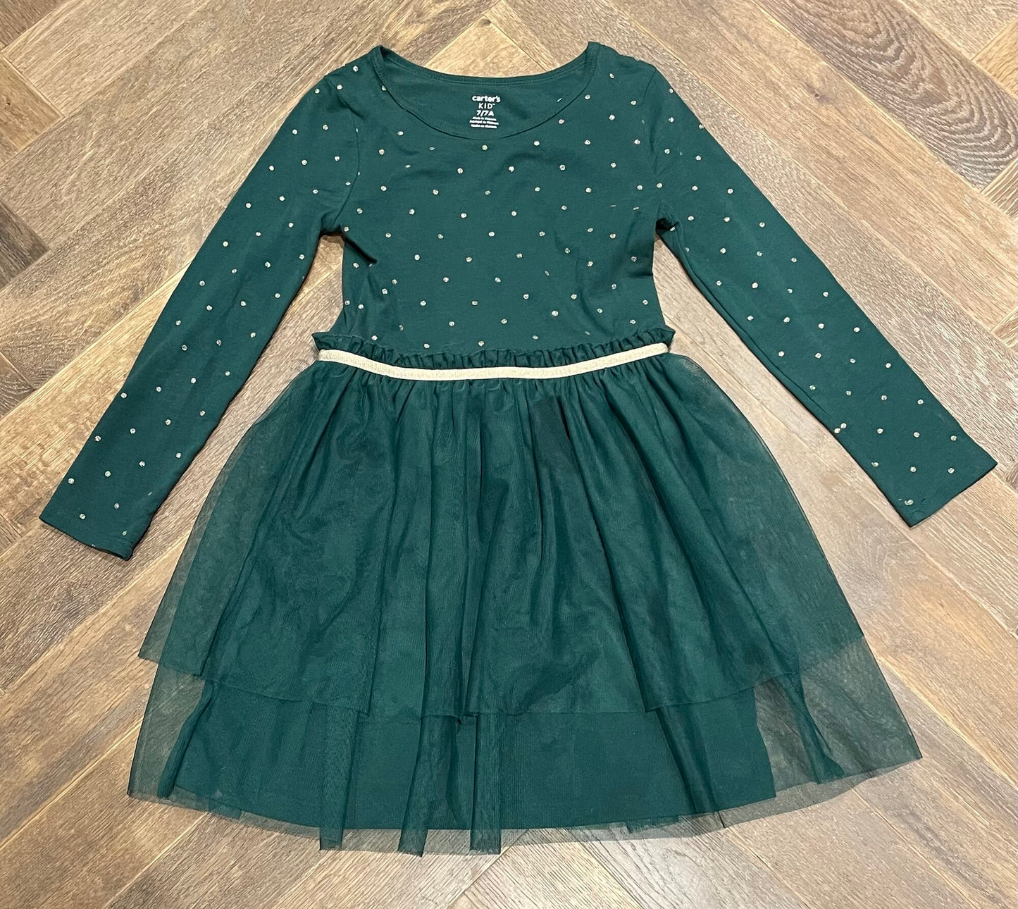Green  Carters Holiday Dress, 7Y