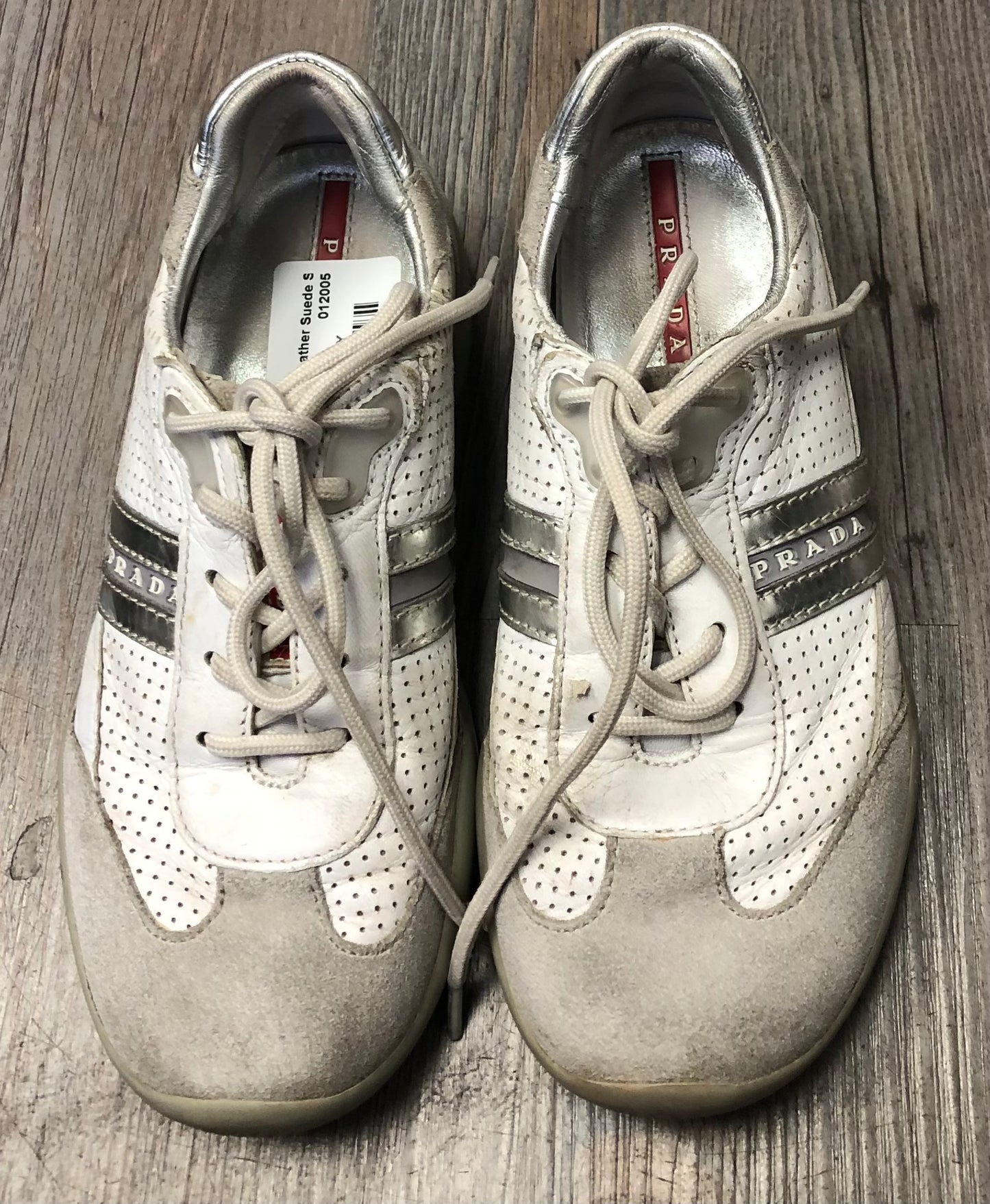 White  Prada Leather Suede Shoes, 2Y
