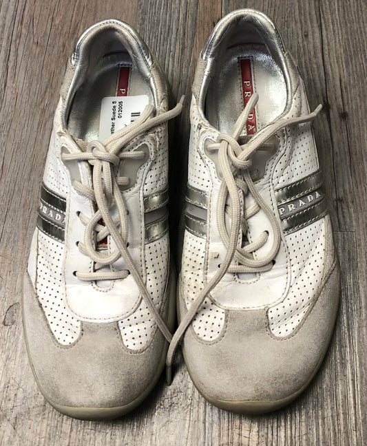 White  Prada Leather Suede Shoes, 2Y