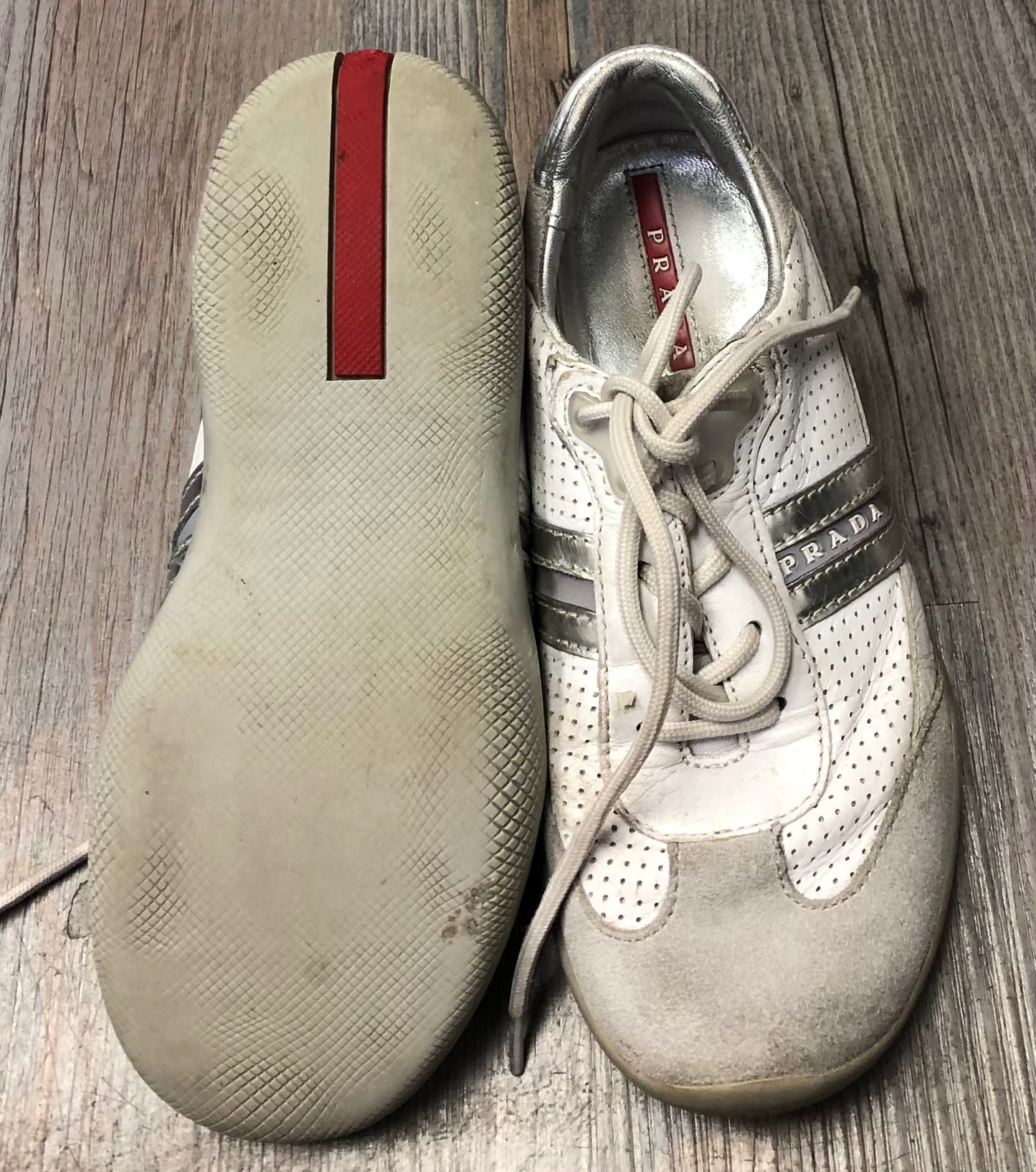 White  Prada Leather Suede Shoes, 2Y