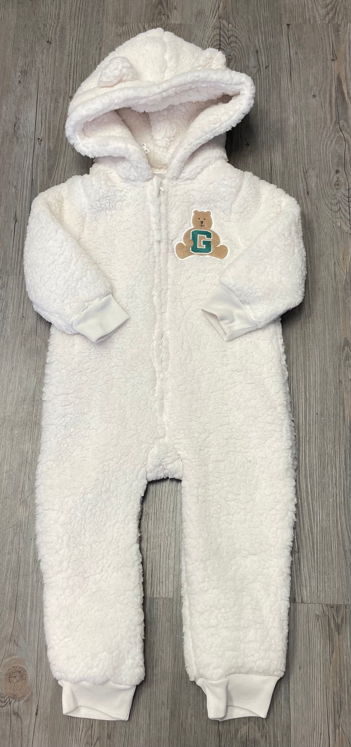 White  Gap Hooded Sherpa Onesie, 3Y