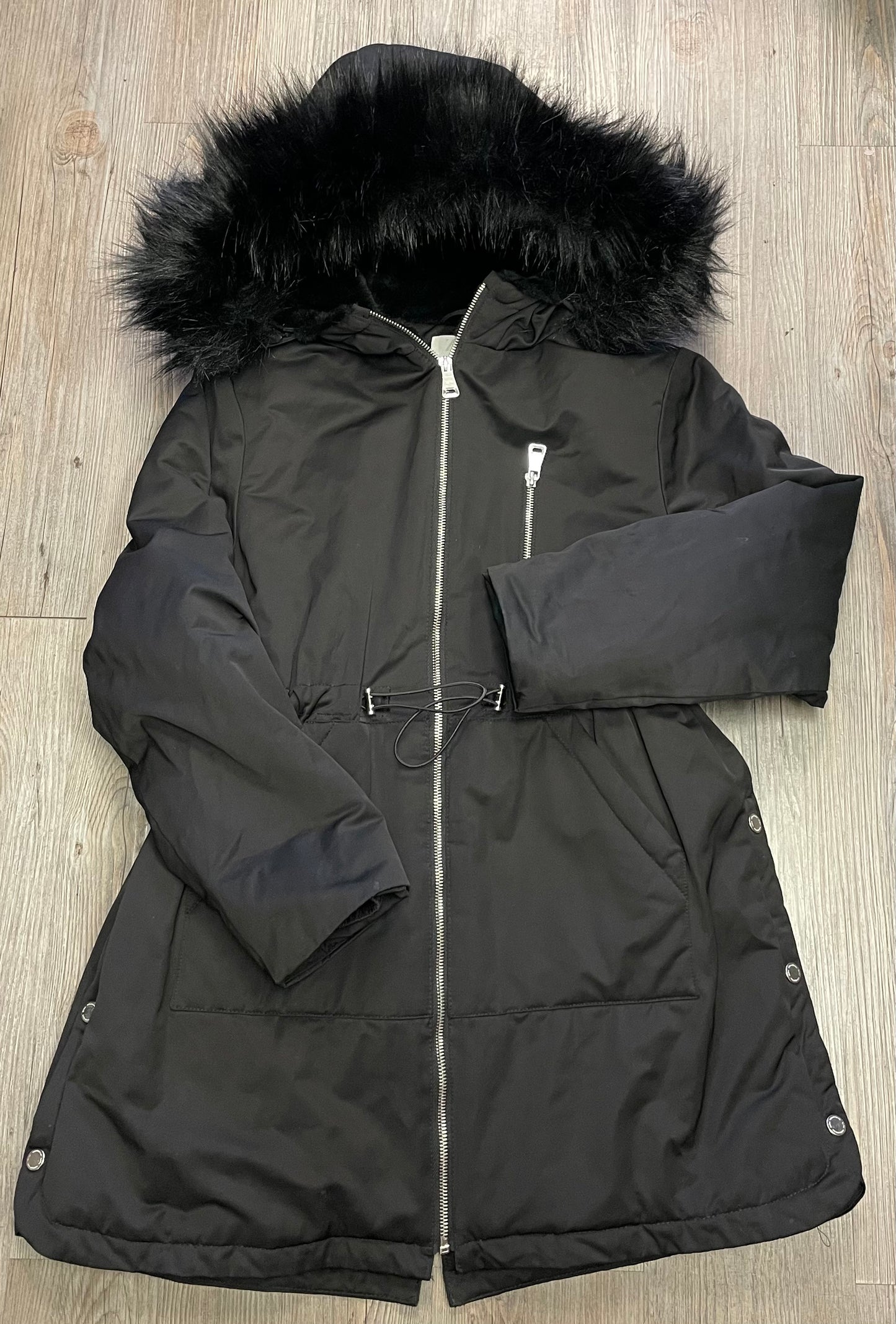 Black  Zara Faux Fur Lined Coat, 13-14Y
