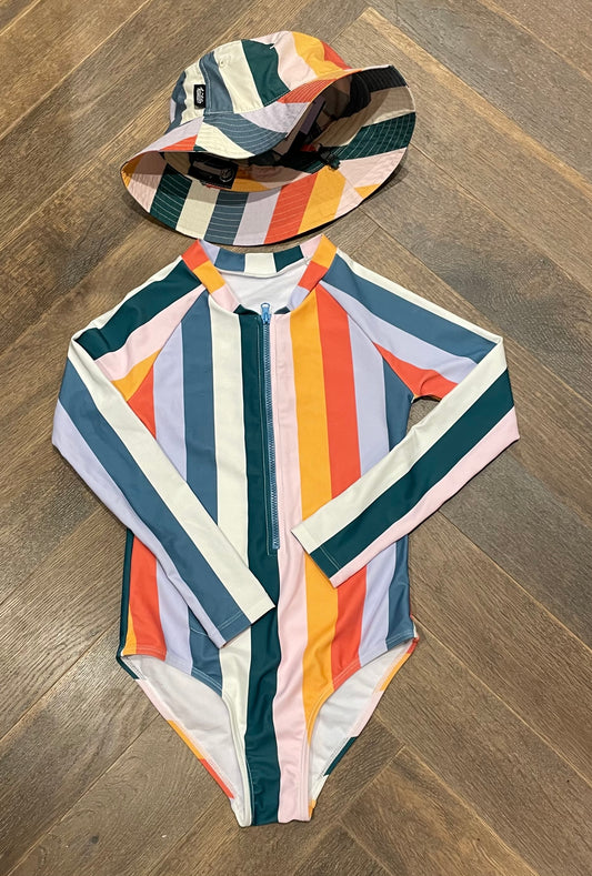 Striped  Headster Bucket Hat/Swims, 8Y