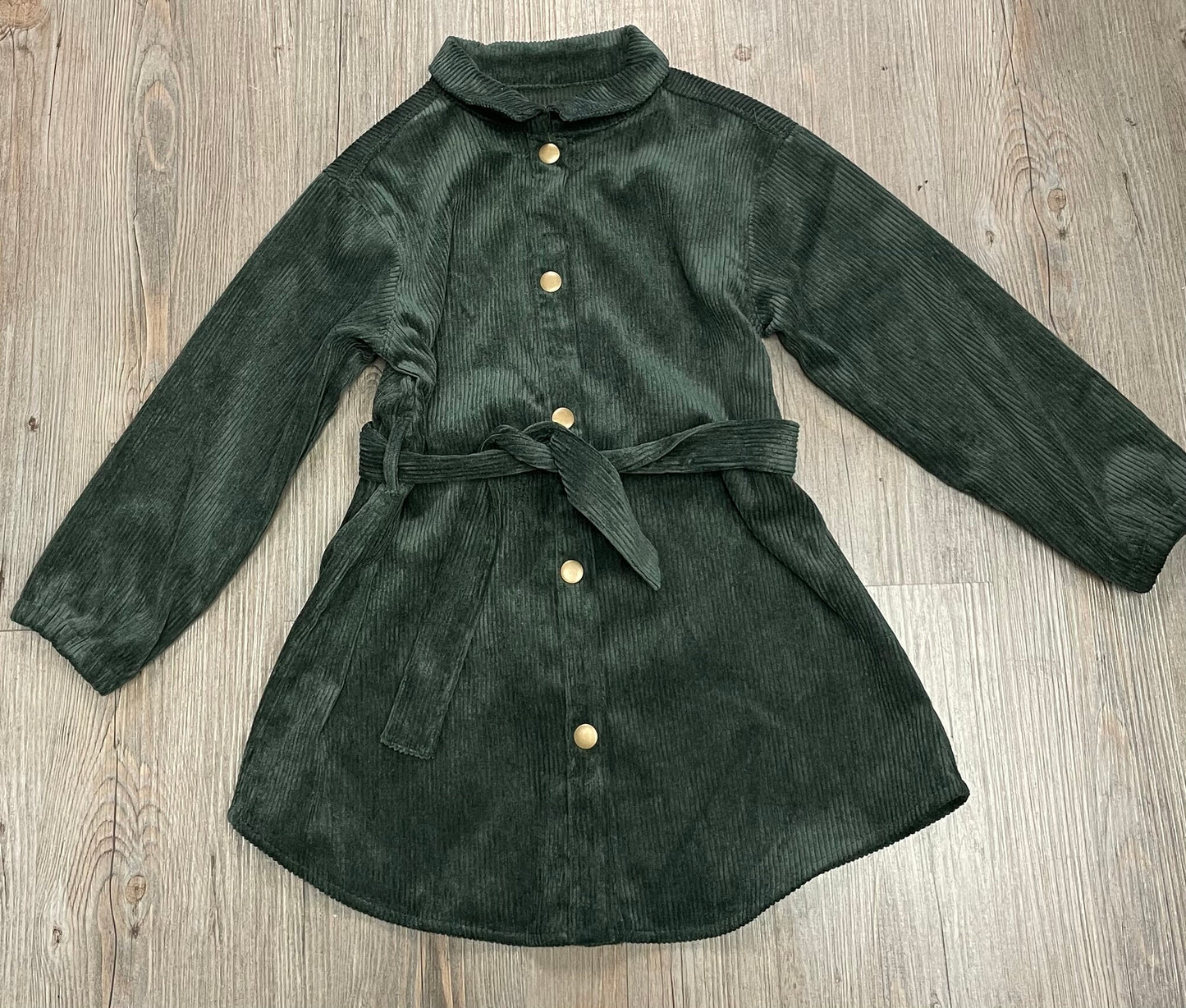 Green  Vignette Cord Dress, 4Y