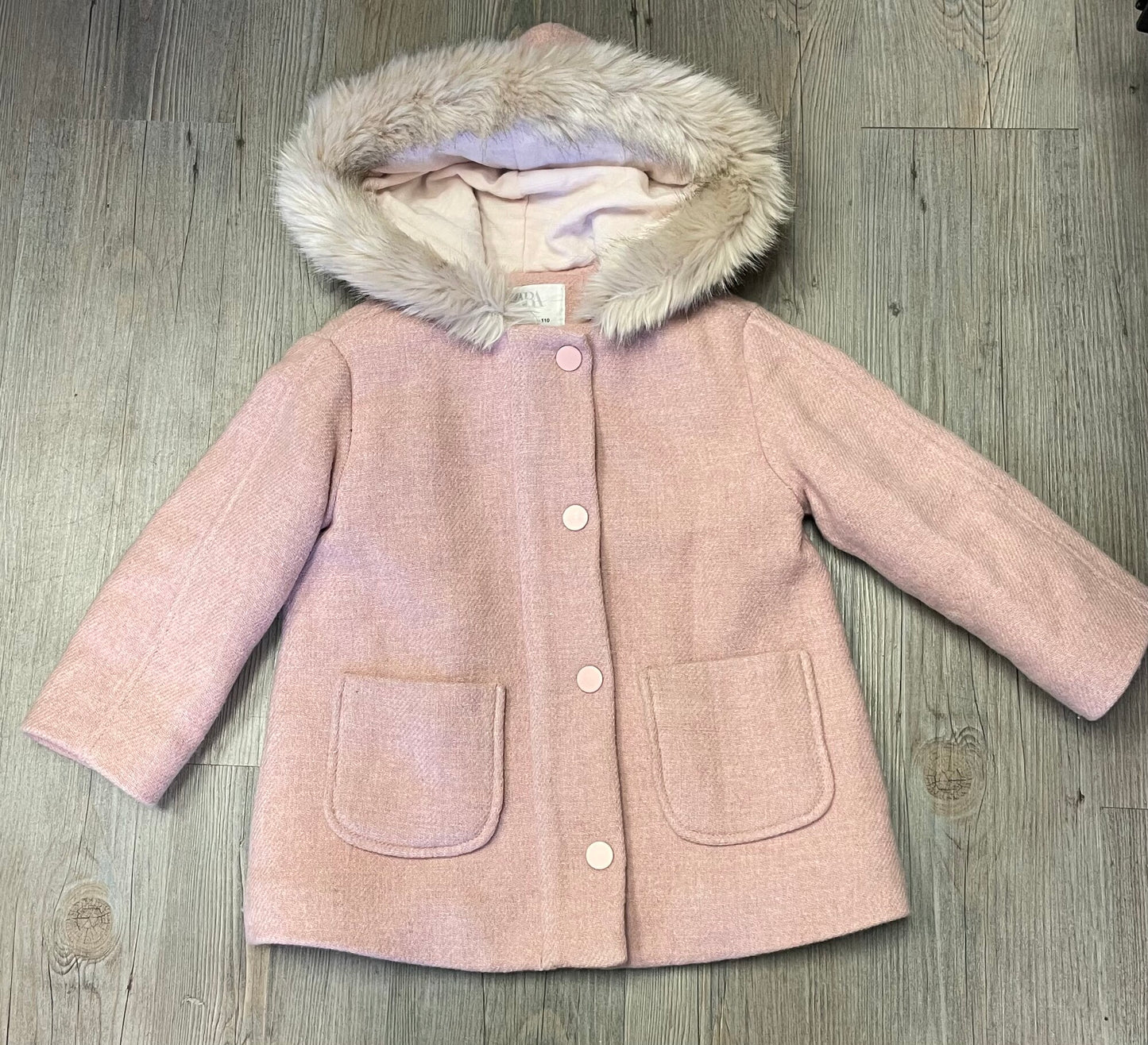 Pink  Zara Fuax Fur Hooded Coat, 4-5Y