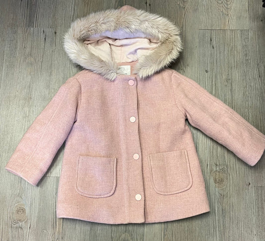 Pink  Zara Fuax Fur Hooded Coat, 4-5Y