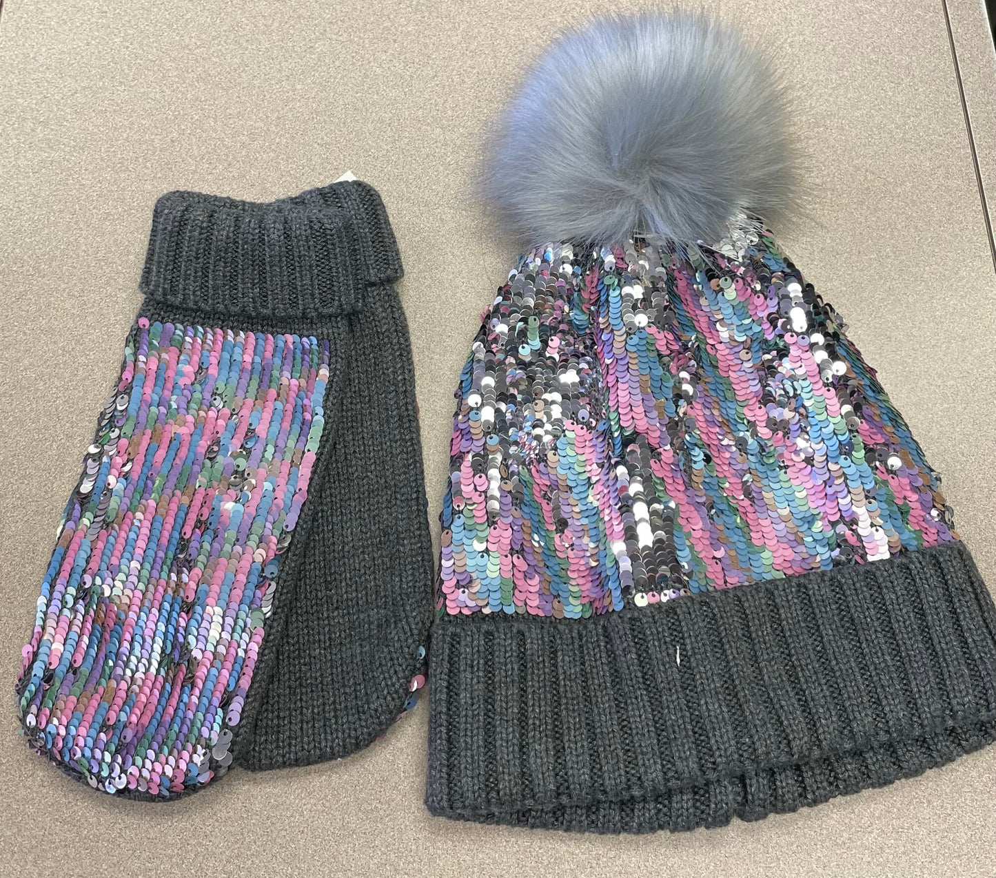 Grey  Gap Sequins Pompom Hat, 12Y+