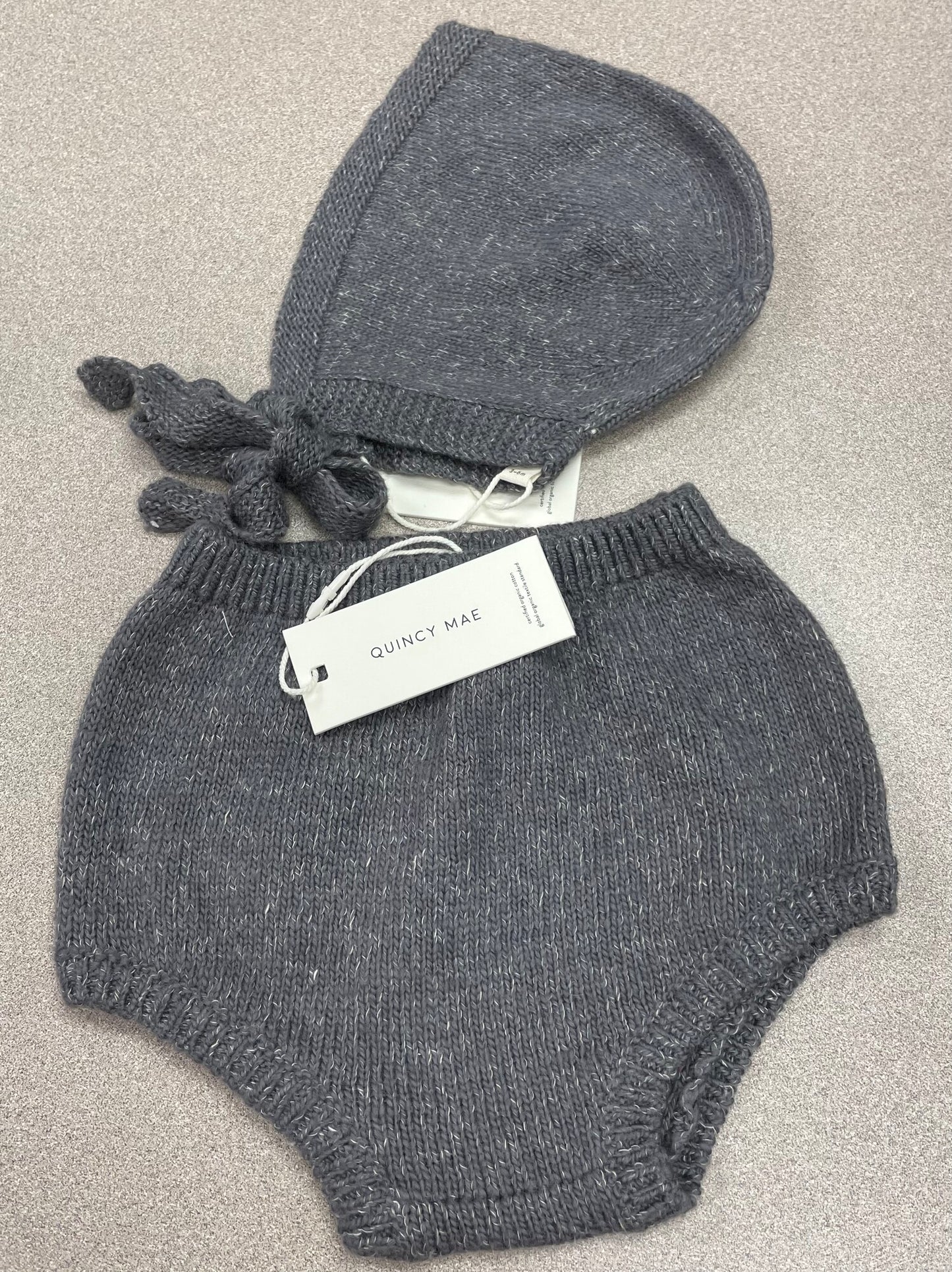 Navy Hea  Quincy Mae Knit Bonnet, 3-6M