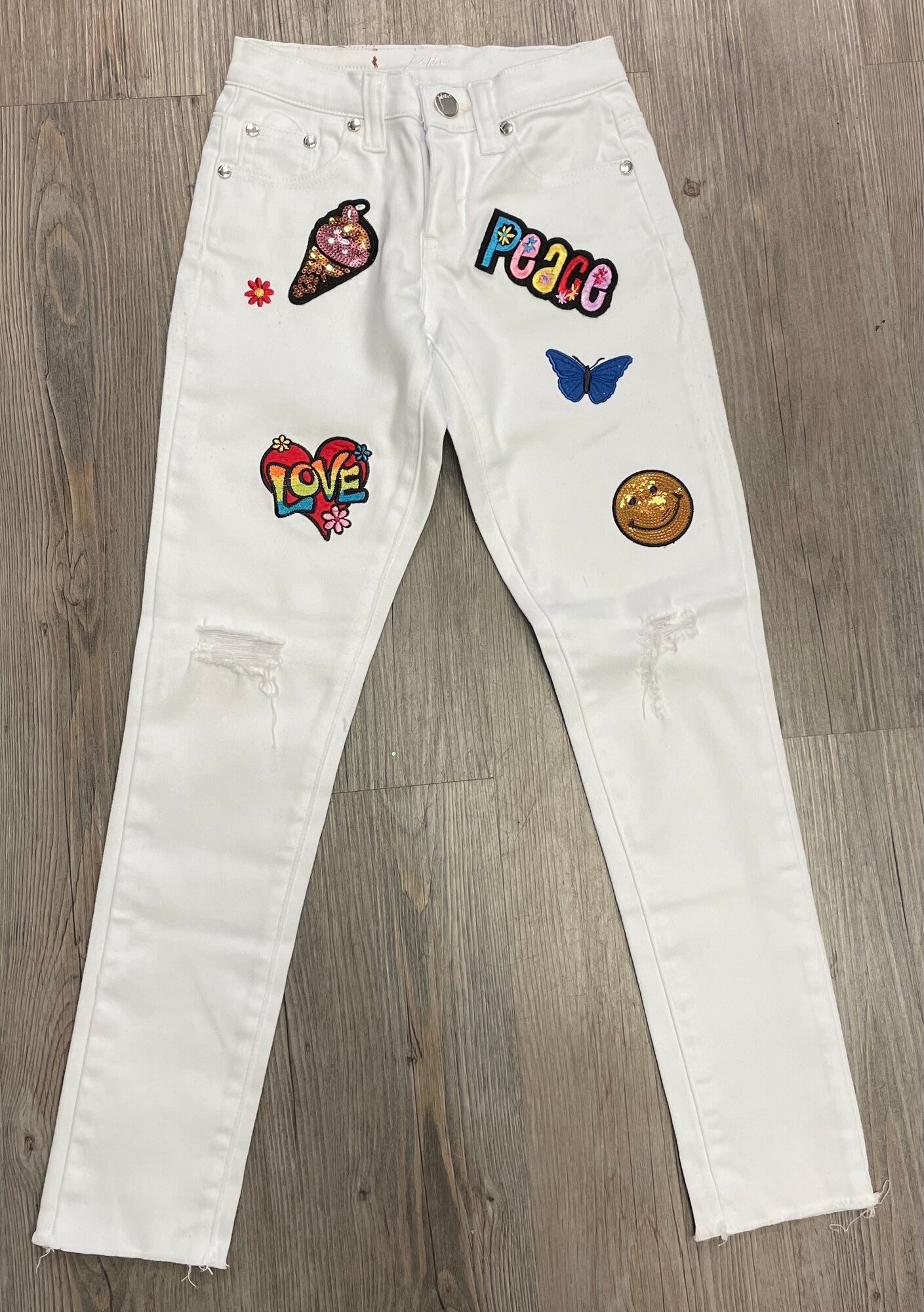 White  Pinc Patch Stretch Jean, 8Y