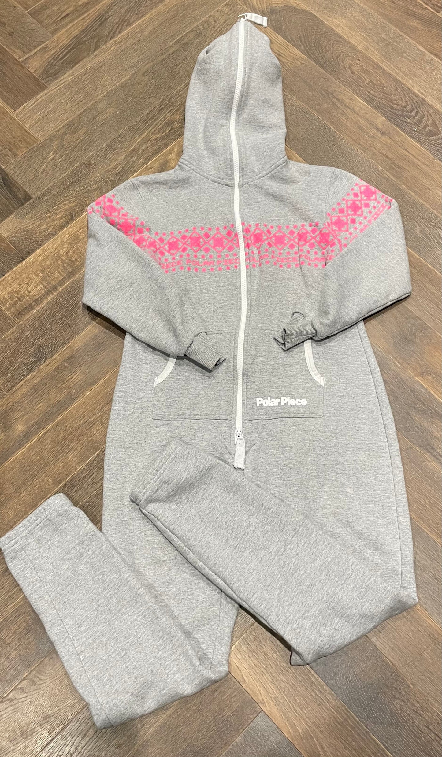 Grey  Polar Piece Hooded Onesie, Large