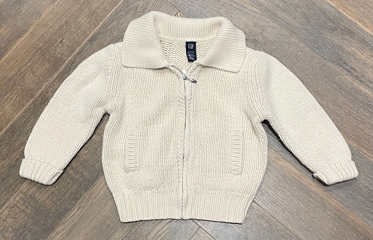 Beige  Gap Knit Zip Sweater, 18-24M