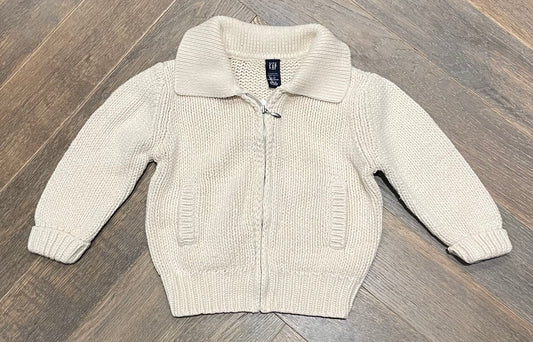 Beige  Gap Knit Zip Sweater, 18-24M
