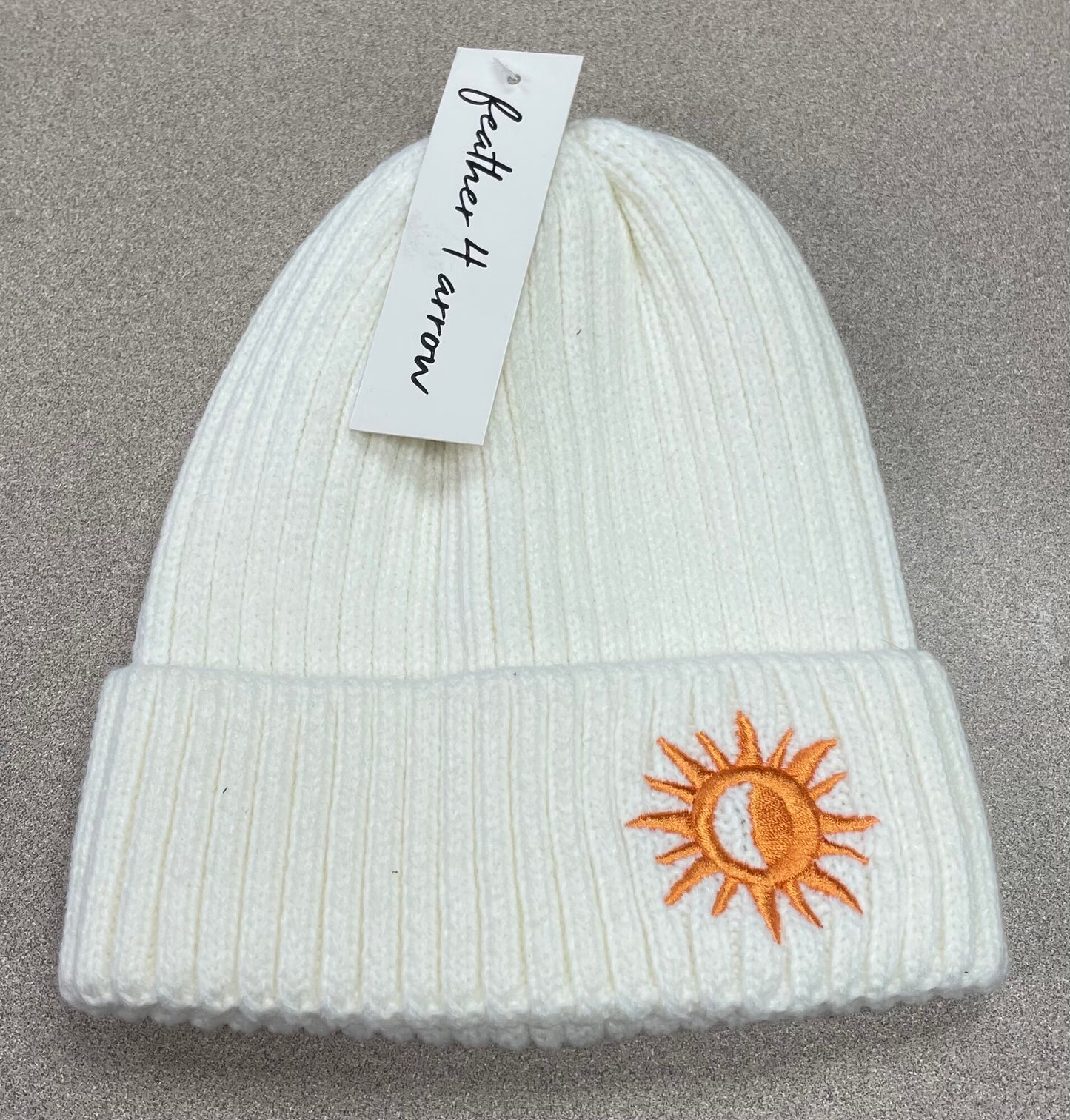 White  F4A Knit Beanie Hat, One Size