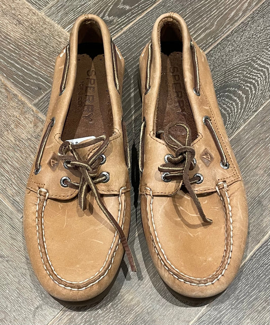 Brown  Leather Sperry Boat Shoe, 7.5Y