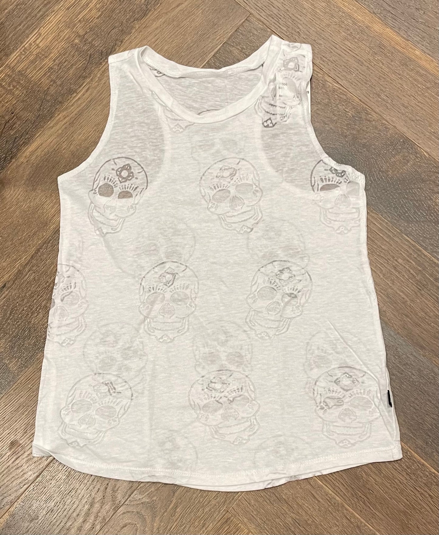 White  Terez Skull Tank Top, 10-12Y