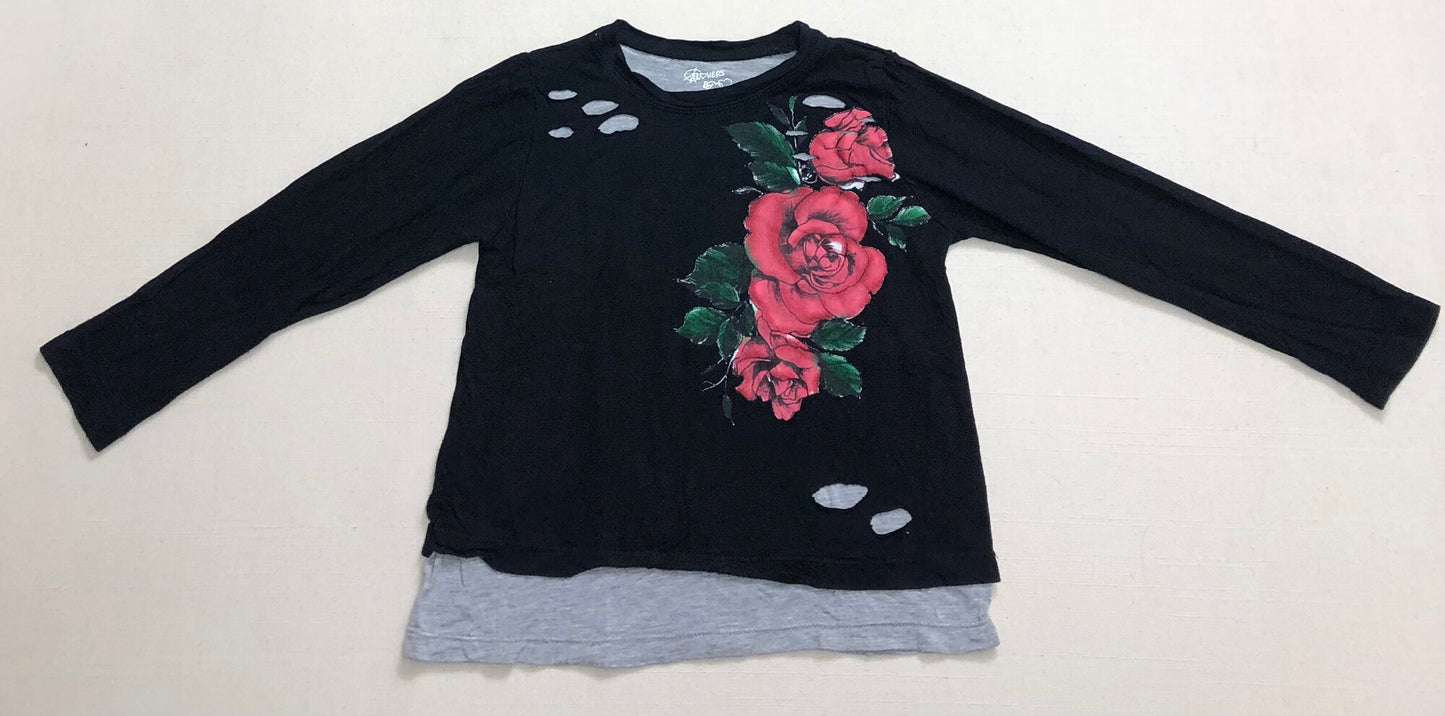 Black  Flowers By Zoe Tee LS, 4Y