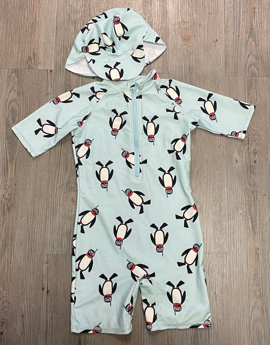 Blue  2 Pcs Sun Suit/Hat, 4Y