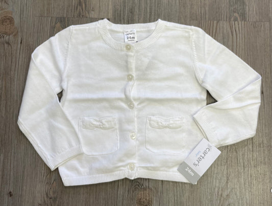 White  Carters Cardigan, 24M