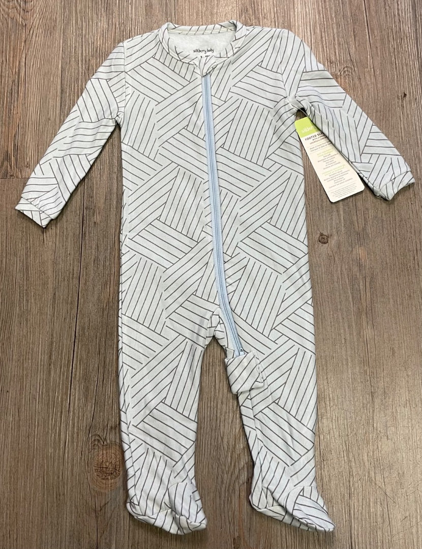 Blue & Grey Strip Silkberry Baby Bamboo Fleece Lined Footed Sleeper, 3-6M